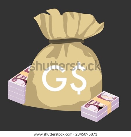 Guyana Dollar Vector Illustration. Guyanese money set bundle banknotes. Money bag 500 GYD. Flat style. Isolated on white background. Simple minimal design.