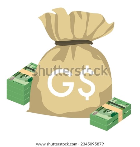Guyana Dollar Vector Illustration. Guyanese money set bundle banknotes. Money bag 5000 GYD. Flat style. Isolated on white background. Simple minimal design.