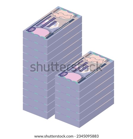 Guyana Dollar Vector Illustration. Guyanese money set bundle banknotes. Paper money 100 GYD. Flat style. Isolated on white background. Simple minimal design.