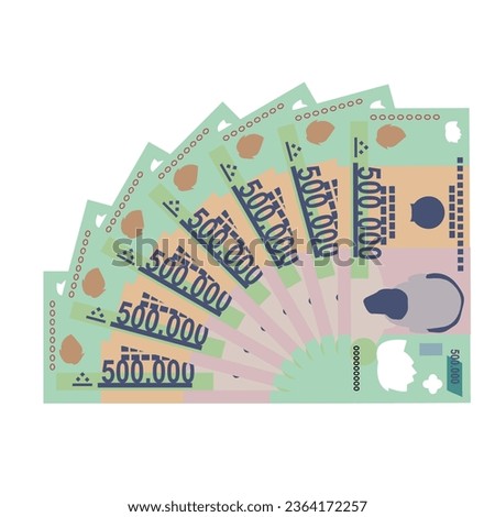 Vietnam Dong Vector Illustration. Vietnamese money set bundle banknotes. Paper money 500000 VND. Flat style. Isolated on white background. Simple minimal design.