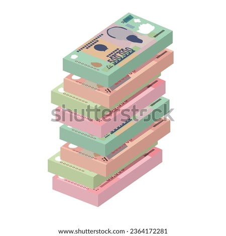 Vietnam Dong Vector Illustration. Vietnamese money set bundle banknotes. Paper money 500000, 100000, 200000 VND. Flat style. Isolated on white background. Simple minimal design.