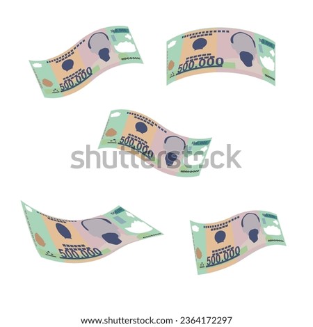 Vietnam Dong Vector Illustration. Vietnamese money set bundle banknotes. Falling, flying money 500000 VND. Flat style. Isolated on white background. Simple minimal design.
