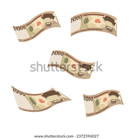 Hungarian Forint Vector Illustration. Hungary money set bundle banknotes. Falling, flying money 2000 HUF. Flat style. Isolated on white background. Simple minimal design.