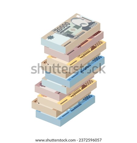 Hungarian Forint Vector Illustration. Hungary money set bundle banknotes. Paper money HUF. Flat style. Isolated on white background. Simple minimal design.