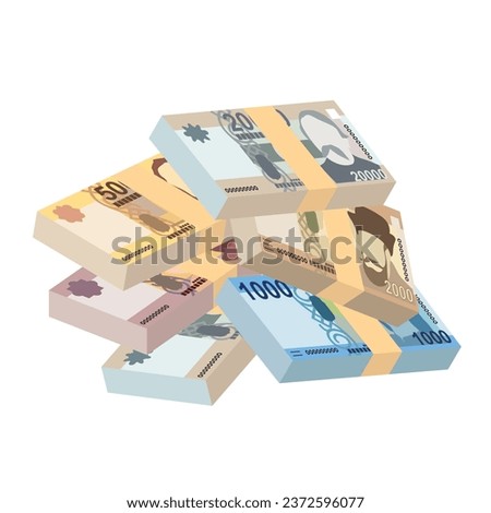 Hungarian Forint Vector Illustration. Hungary money set bundle banknotes. Paper money HUF. Flat style. Isolated on white background. Simple minimal design.