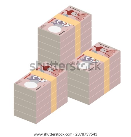 Bhutanese Ngultrum Vector Illustration. Bhutan money set bundle banknotes. Paper money 500 BTN. Flat style. Isolated on white background. Simple minimal design.