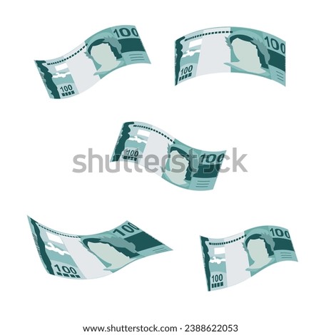 Brazilian Real Vector Illustration. Brazil money set bundle banknotes. Falling, flying money 100 BRL. Flat style. Isolated on white background. Simple minimal design.