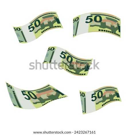 Belarusian ruble Vector Illustration. Belarus money set bundle banknotes. Falling, flying money 50 BYN. Flat style. Isolated on white background. Simple minimal design.