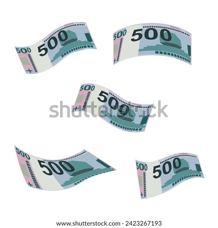Belarusian ruble Vector Illustration. Belarus money set bundle banknotes. Falling, flying money 500 BYN. Flat style. Isolated on white background. Simple minimal design.