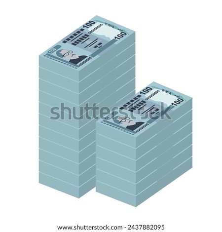 Bangladeshi Taka Vector Illustration. Bangladesh money set bundle banknotes. Paper money 100 BDT. Flat style. Isolated on white background. Simple minimal design.
