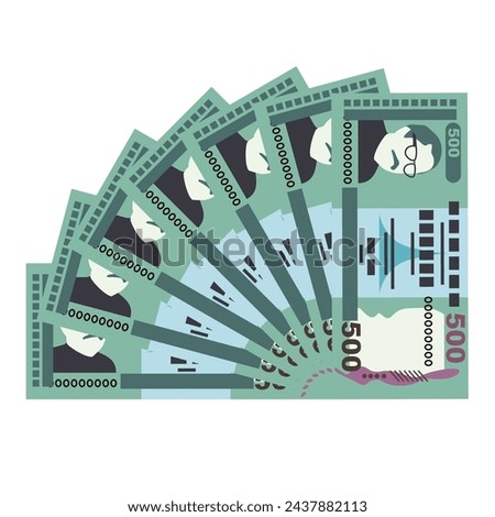 Bangladeshi Taka Vector Illustration. Bangladesh money set bundle banknotes. Paper money 500 BDT. Flat style. Isolated on white background. Simple minimal design.