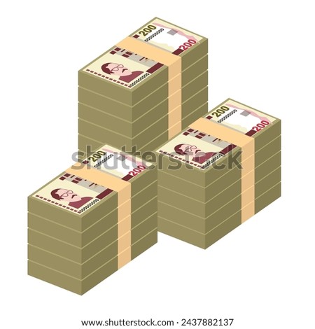 Bangladeshi Taka Vector Illustration. Bangladesh money set bundle banknotes. Paper money 200 BDT. Flat style. Isolated on white background. Simple minimal design.