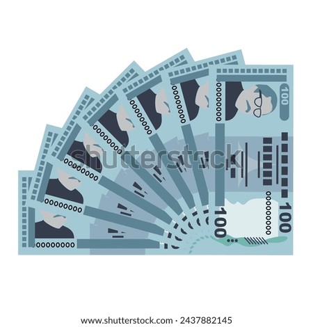 Bangladeshi Taka Vector Illustration. Bangladesh money set bundle banknotes. Paper money 100 BDT. Flat style. Isolated on white background. Simple minimal design.
