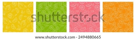 Lime, lemon, orange, grapefruit outline seamless Pattern collection. Doodle Sketch Citrus fruits Background. Cute colorful illustration set for package, cover, label, textile design