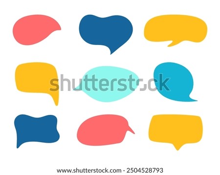 Colorful Hand drawn Speech Bubble set. Message Text Box cloud collection. Doodle Child conversation Dialog Blank Balloon. Cute chatting sticker element for design