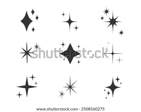 Shining Stars icon Collection. Sparkle Starburst. Blinking spark. Twinkle star shape. Magic light Glint Flash effect. Vector illustration