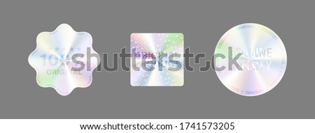 Round Hologram Label Set Isolated On White. Geometric Holographic Label For Award Design, Product Guarantee, Sticker Design. Vector Hologram Sticker Collection. Quality Holographic Sticker Set.