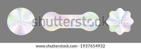 Hologram Label Set Isolated. Vector Holographic Sticker Collection. Geometric Hologram Seal For Product Guarantee, Sticker Design. Product Certification Symbol. Quality Holographic Sticker Set.