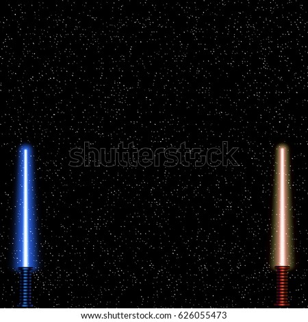 Light swords on Space Background. Vector illustration. Eps10. Lightsaber on The Night Sky. Starry way.