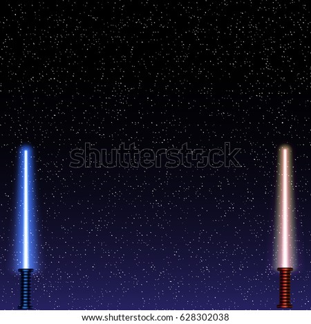 Light swords on Space Background. Vector illustration. Eps10. Lightsaber on The Night Sky. Starry way.