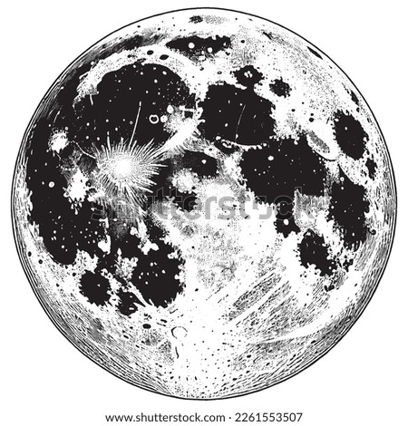 Hand Drawn Engraving Pen and Ink Moon Vintage Vector Illustration