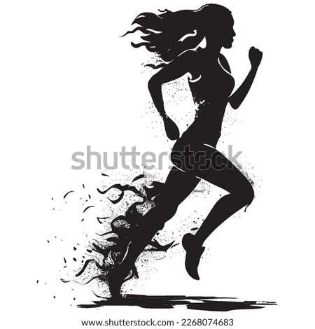 Hand Drawn Engraving Pen and Ink Women Running Silhouette Vintage Vector Illustration