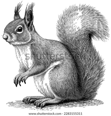 Hand Drawn Engraving Pen and Ink Squirrel Vintage Vector Illustration
