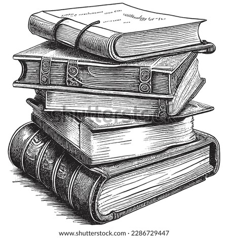 Hand Drawn Engraving Pen and Ink Pile of Books Vintage Vector Illustration