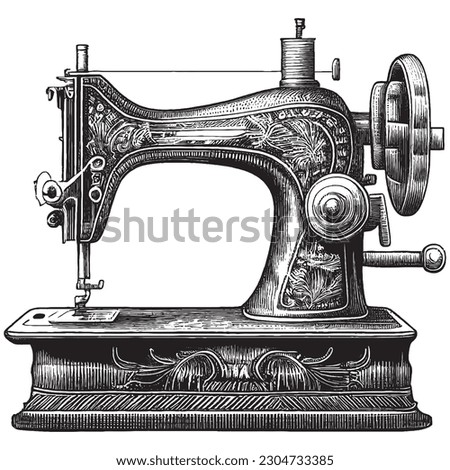 Hand Drawn Engraving Pen and Ink Sewing Machine Vintage Vector Illustration