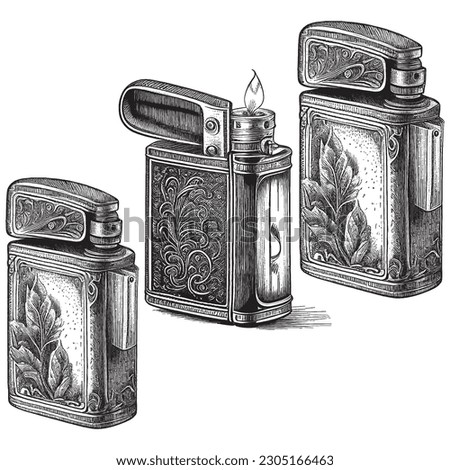 Hand Drawn Engraving Pen and Ink Lighters Collection Vintage Vector Illustration