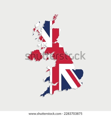 united kingdom map with flag on gray background