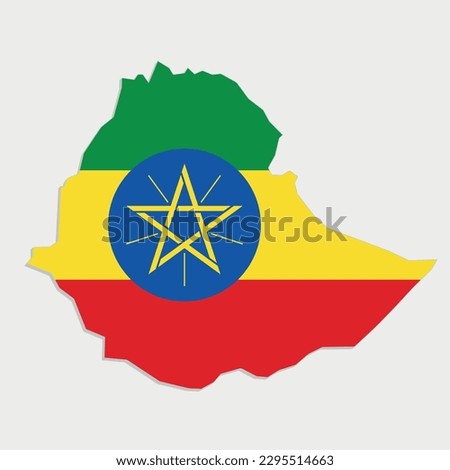 ethiopia map with flag on gray background