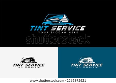 	
automotive car window tint logo design template modern vector silver blue color combination, isolated on black background.