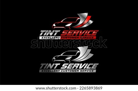 automotive car window tint logo design template modern vector silver red color combination, isolated on black background