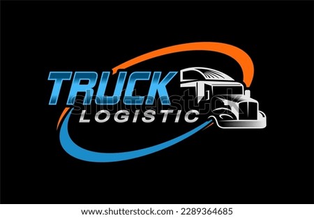 truck trailer transport logistics, delivery, express, cargo company, fast shipping, design template logo illustration silhouette, emblem isolated on dark background, black
