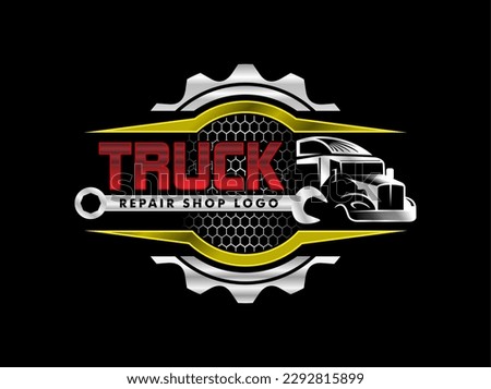 truck repair auto care, service' repair machine, equipment, truck company logo design template