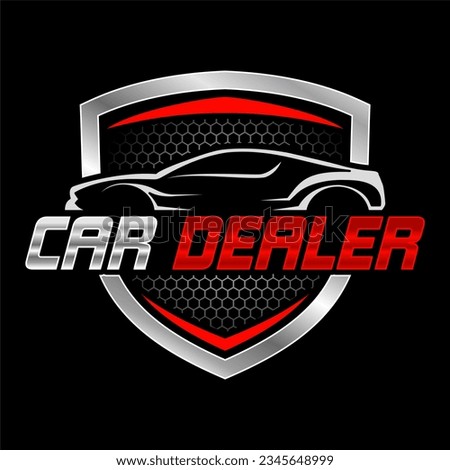 modern logo design of sports car shield silhouette logo automotive, car showroom, car dealer logo design  supercar motor vehicle dealership sign. isolated on black background 