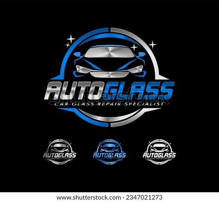 simple clean circle logo of Auto glass logo emblem, sticker badge design template, repair, replacement of broken auto glass. modern business logo isolated on dark black background