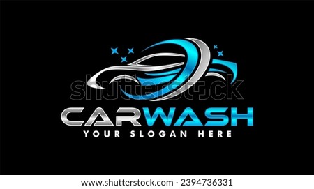 car wash Auto detailing vector logo Carwash spa Automotive automobile logo design template blue white, silver isolated on a dark background