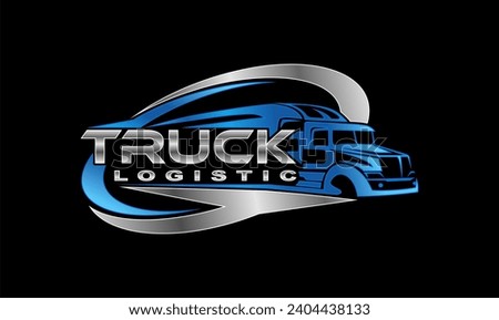 truck trailer transport logistics, delivery, express, cargo company, design template logo illustration isolated on dark background