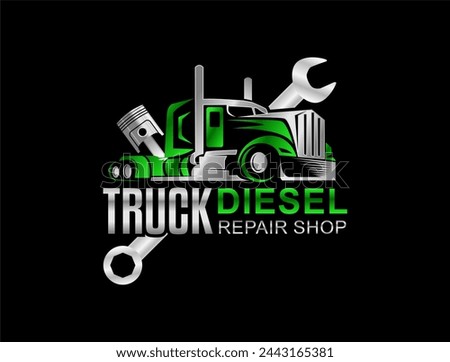 truck repair auto care, service' repair machine, equipment, truck company logo design template