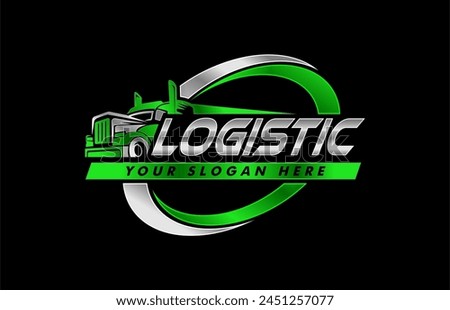 truck trailer transport logistics, delivery, express, cargo company, design template logo emblem illustration silhouette isolated on black background