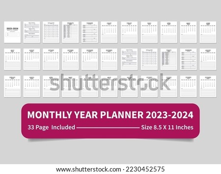 Monthly Year Planner 2023-2024 Interior Template with Calendar