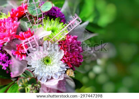 Closeup detail of bouquet of colorful flowers