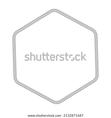Grey color polygon rope frame on a white background. Realistic rope border vector illustration.