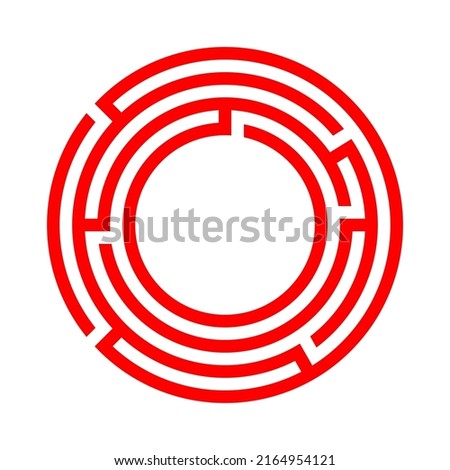 Red round maze symbol vector illustration with a white background. Circle labyrinth icon stock image. Maze  puzzle simple logo.