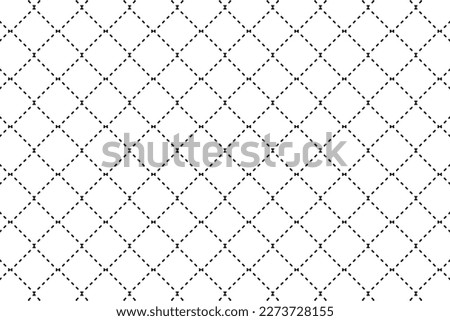 Black and white dashed crisscross lines grid pattern. Dash lines cross forming rhombus or square vector page.