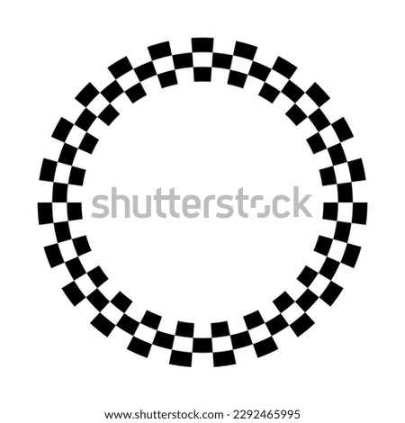 Abstract checkered circle frame vector illustration. Vintage black and white alternating square tiles circular border. Checkerboard round race flag.