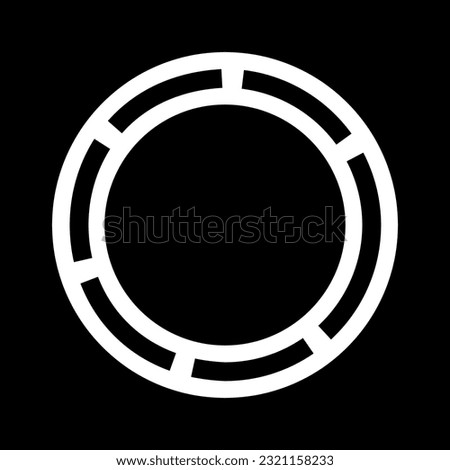 White segmented circle logo frame isolated on black background. Circular grid border symbol. Vector illustration.