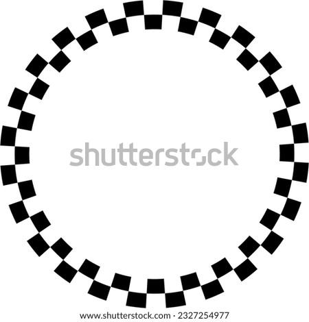 Black and white checkered circle frame isolated on white background. Checker square border vector illustration.